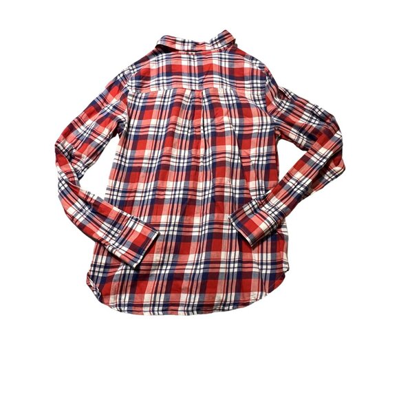 J. Crew 100% Cotton Plaid Shirt Women's Size Extra Small Red Blue Medium weight - Picture 8 of 8